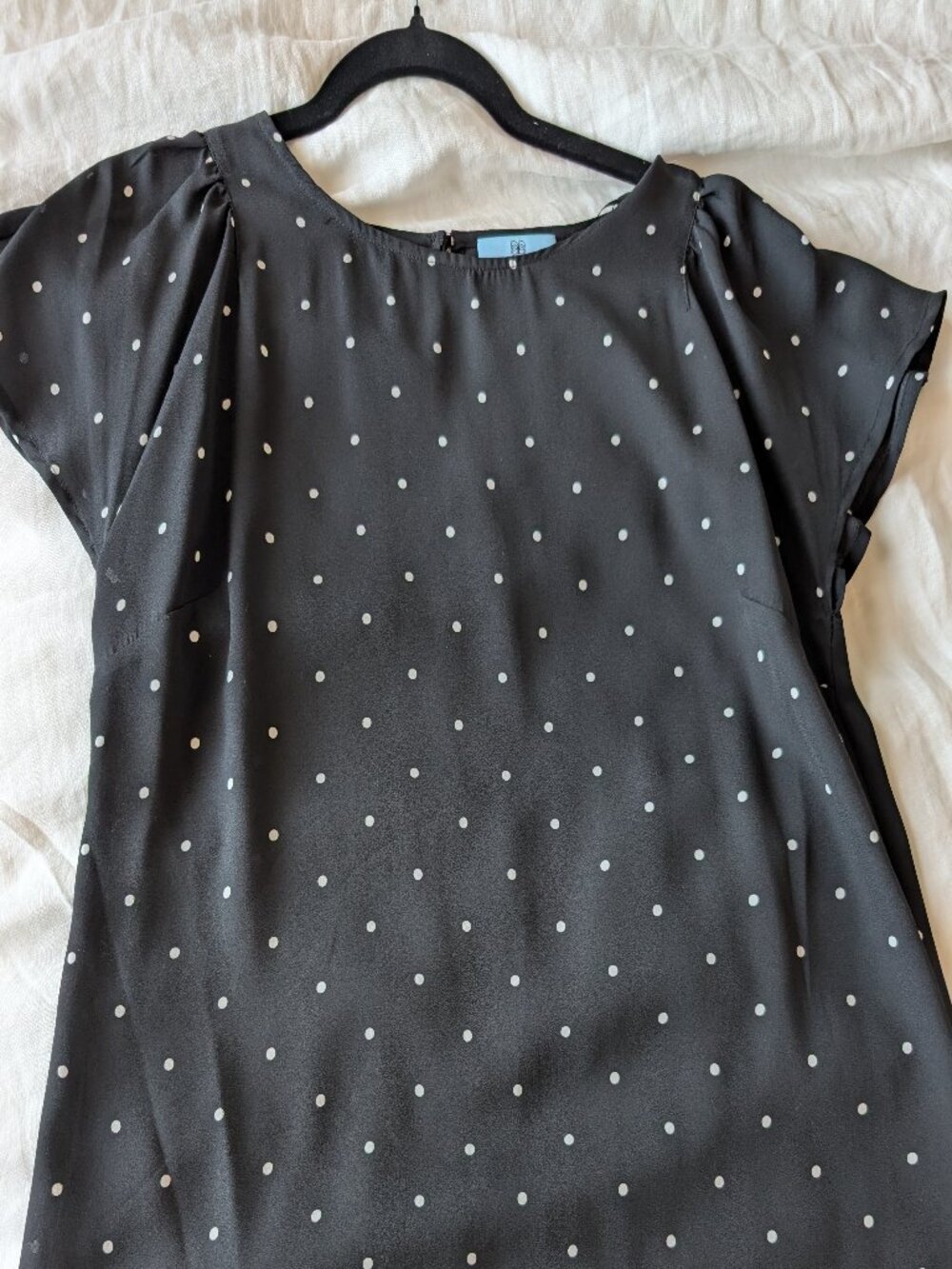 CeCe Women's Short Sleeve Black & White Polka Dot Work Blouse- Small